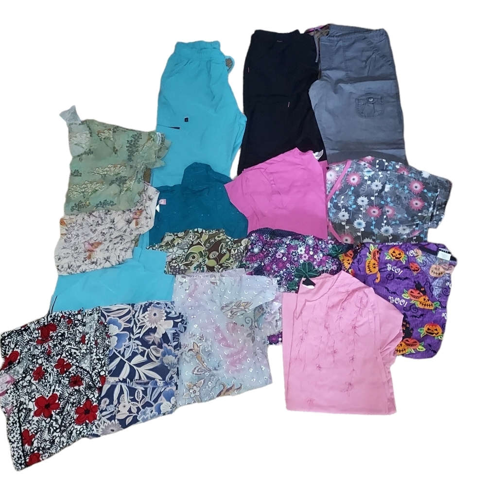 Nurse Uniform S Scrub Lot Woman Pants Shirts Tops Career Wear Health Car…